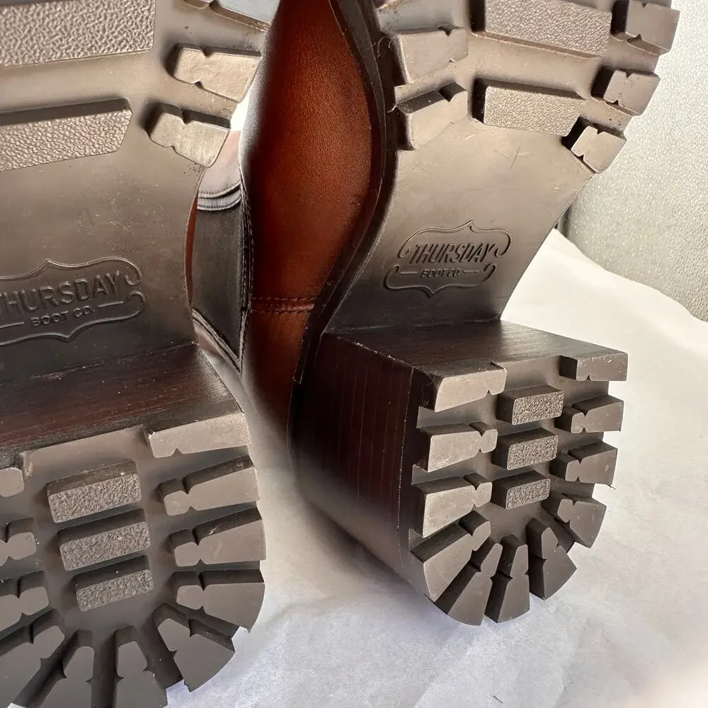 THURSDAY BOOT CO Knockout Heeled Leather Boots in Toffee Brown // 7 - Picture 11 of 13